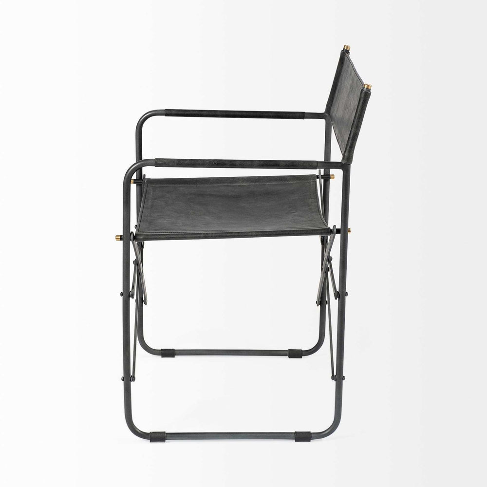 Black Leather Metal Open Back Dining Arm Chair - Homeroots - Flyclothing LLC