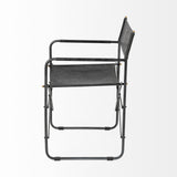 Black Leather Metal Open Back Dining Arm Chair - Homeroots