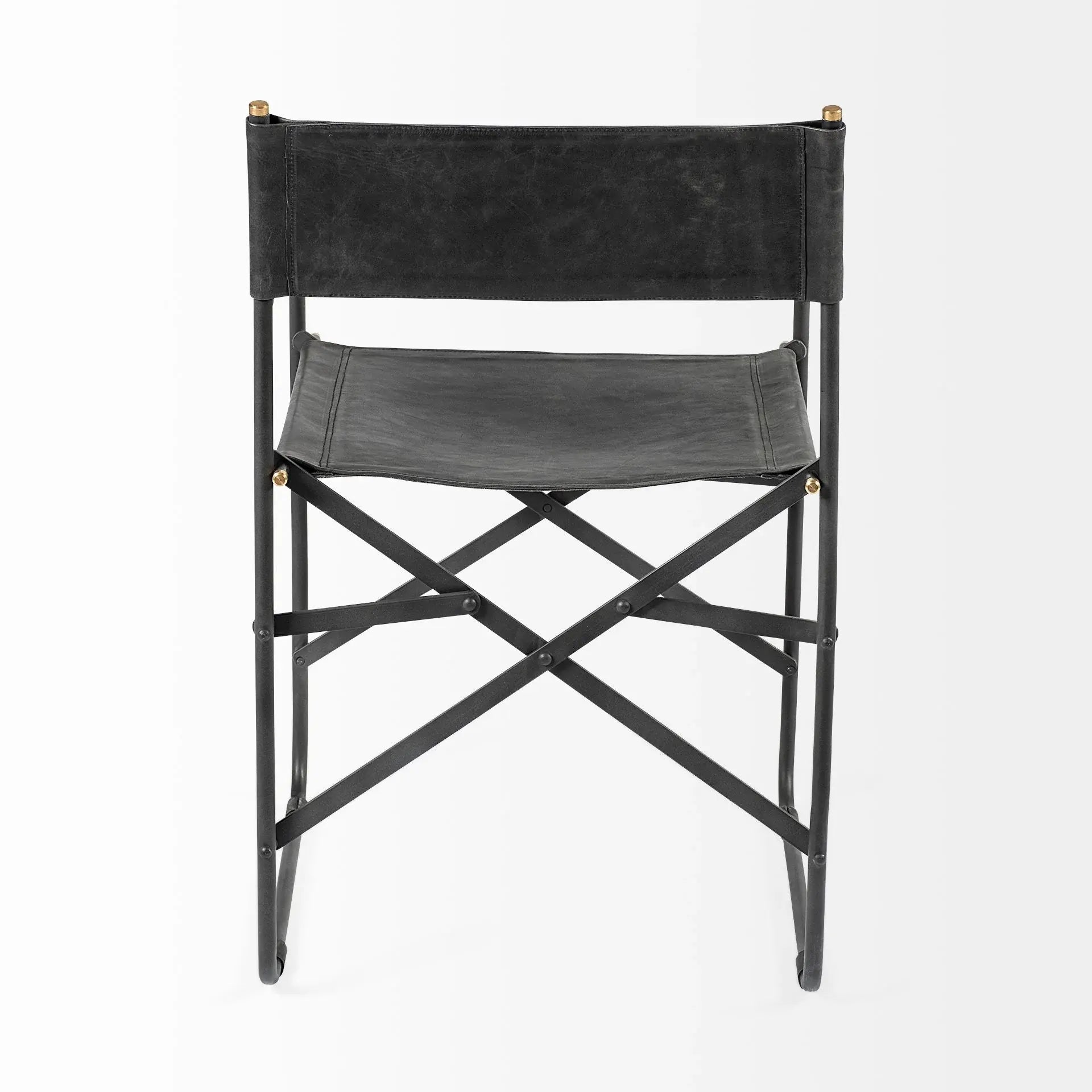 Black Leather Metal Open Back Dining Arm Chair - Homeroots - Flyclothing LLC