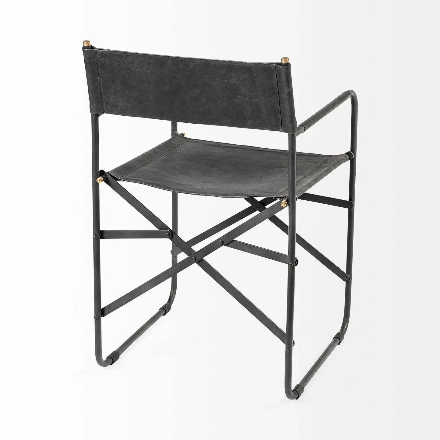Black Leather Metal Open Back Dining Arm Chair - Homeroots - Flyclothing LLC