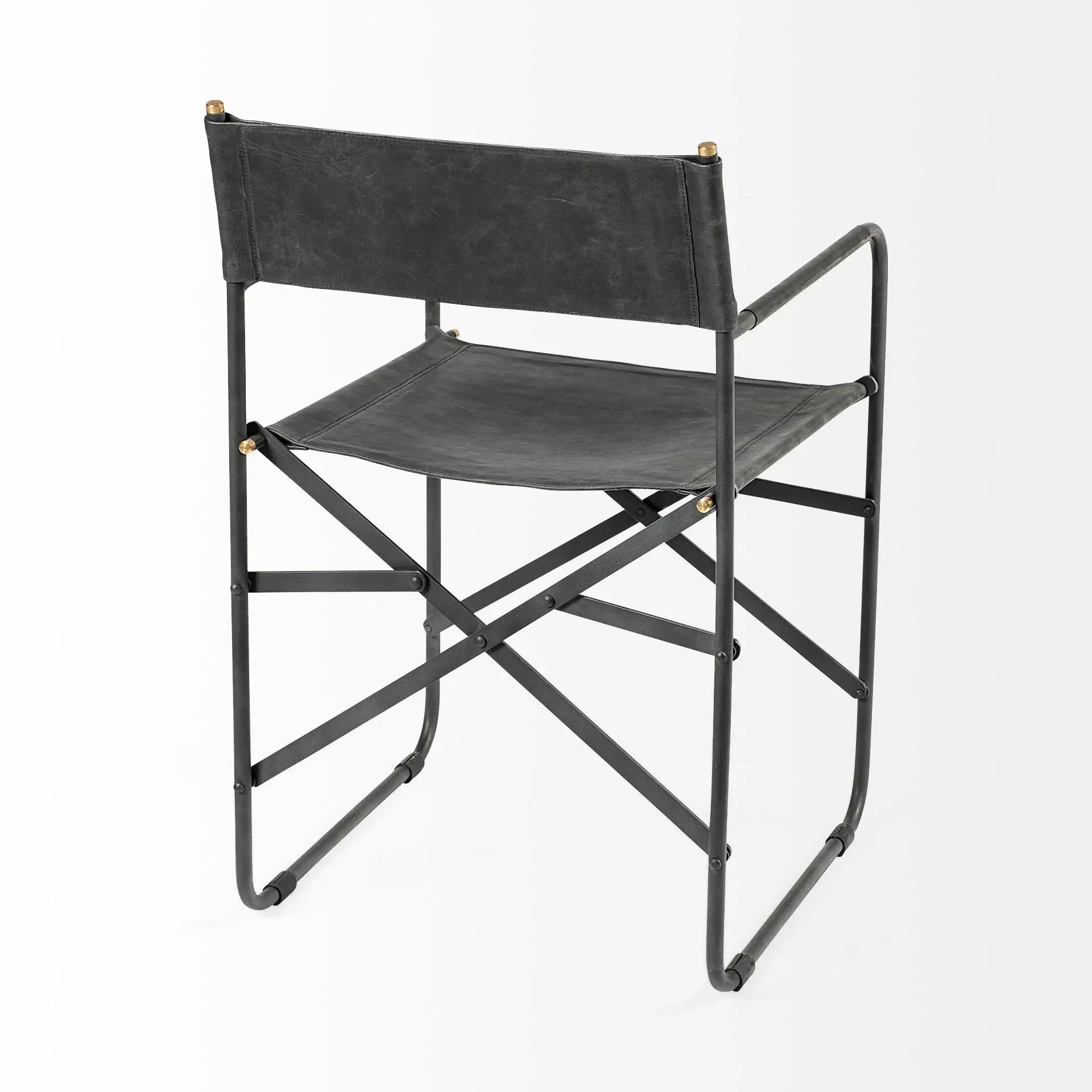 Black Leather Metal Open Back Dining Arm Chair - Homeroots - Flyclothing LLC