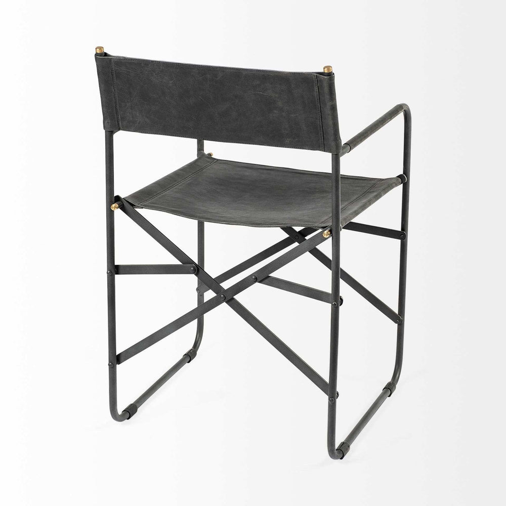 Black Leather Metal Open Back Dining Arm Chair - Homeroots - Flyclothing LLC