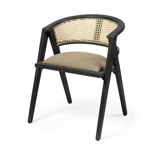 Gray And Black Upholstered Linen Open Back Dining Arm Chair - Homeroots - Flyclothing LLC