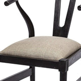 Beige And Black Upholstered Linen Wishbone Back Dining Side Chair - Homeroots - Flyclothing LLC