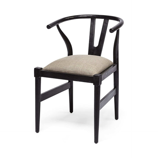 Beige And Black Upholstered Linen Wishbone Back Dining Side Chair - Homeroots - Flyclothing LLC