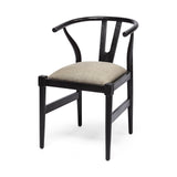 Beige And Black Upholstered Linen Wishbone Back Dining Side Chair - Homeroots