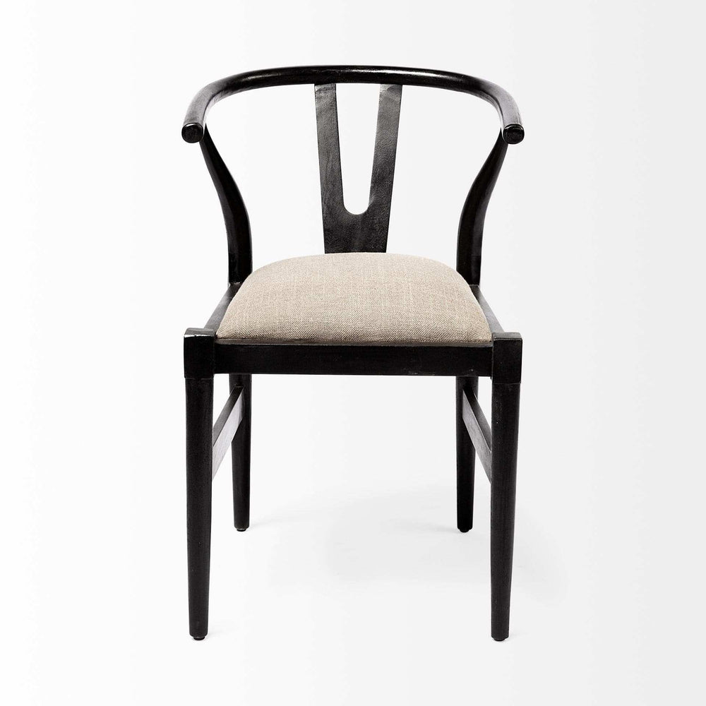 Beige And Black Upholstered Linen Wishbone Back Dining Side Chair - Homeroots - Flyclothing LLC