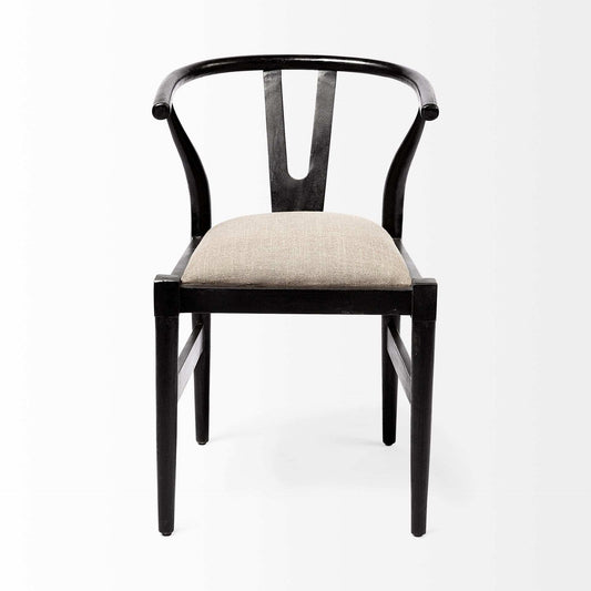 Beige And Black Upholstered Linen Wishbone Back Dining Side Chair - Homeroots - Flyclothing LLC