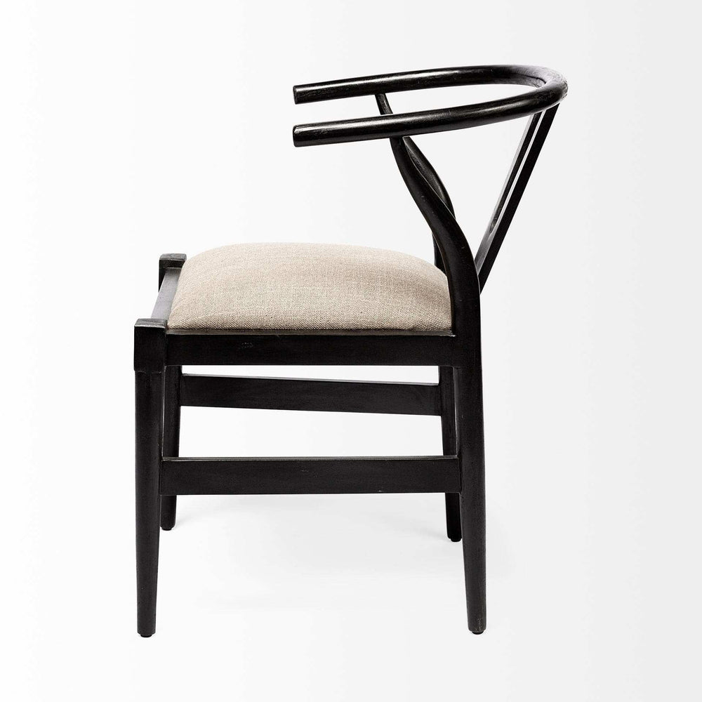 Beige And Black Upholstered Linen Wishbone Back Dining Side Chair - Homeroots - Flyclothing LLC