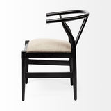 Beige And Black Upholstered Linen Wishbone Back Dining Side Chair - Homeroots