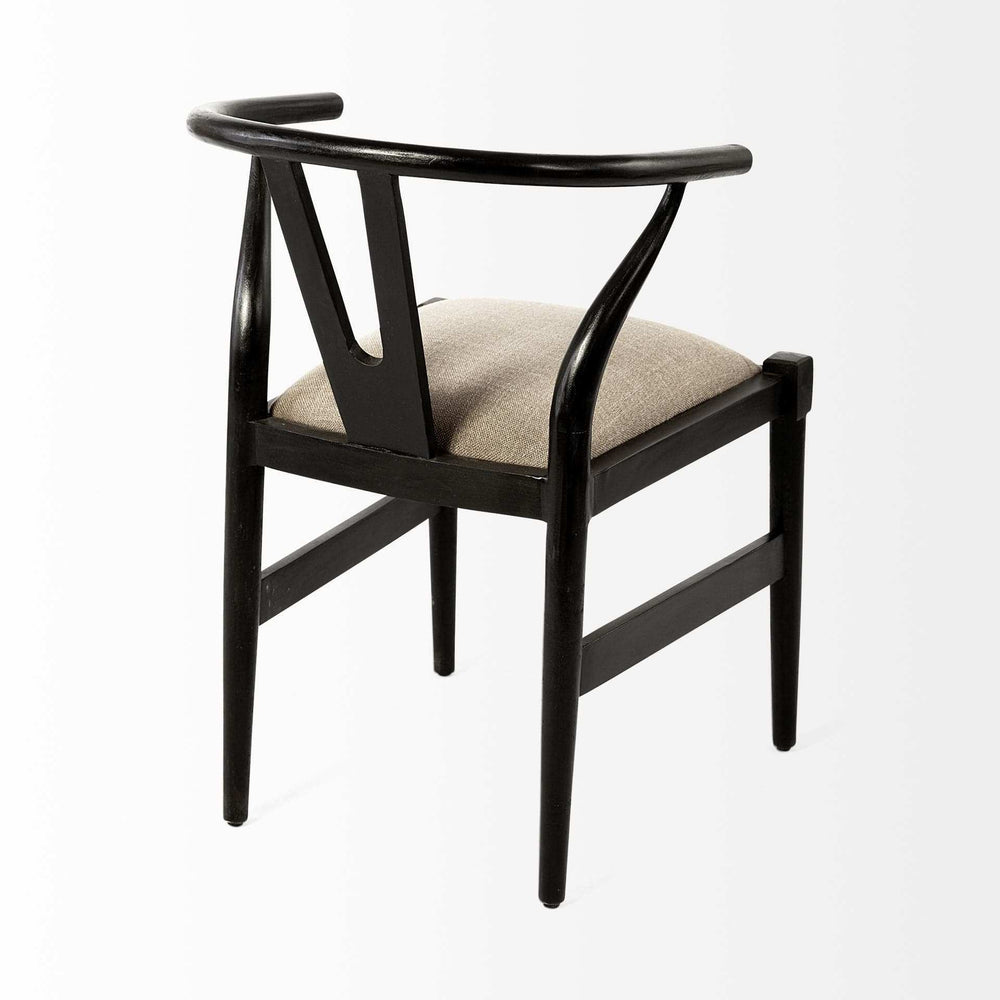 Beige And Black Upholstered Linen Wishbone Back Dining Side Chair - Homeroots - Flyclothing LLC