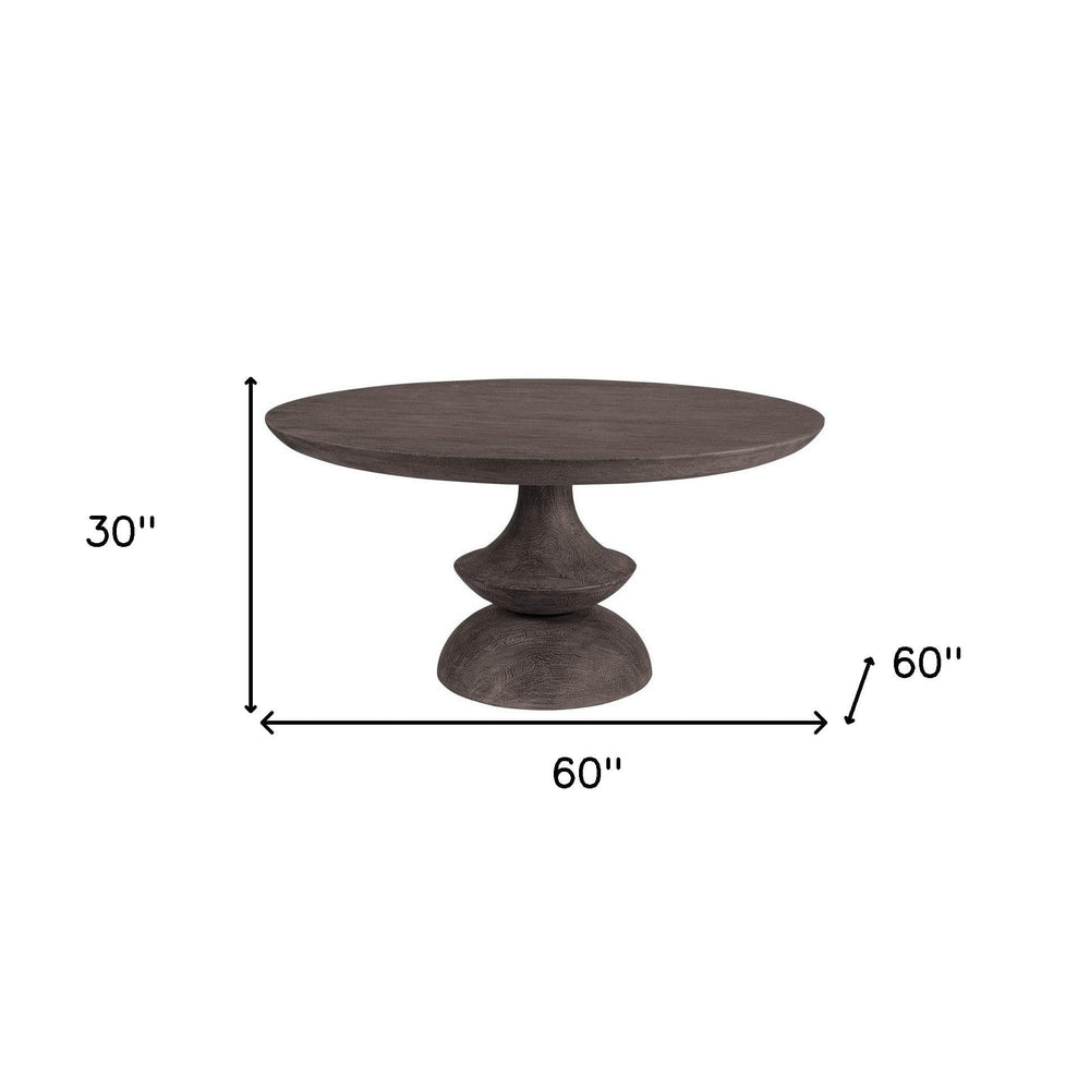 60" Gray Rounded Solid Wood Pedestal Base Dining Table - Homeroots - Flyclothing LLC