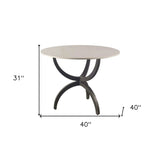 40" Off White And Black Rounded Marble And Metal Three Leg Base Dining Table - Homeroots - Flyclothing LLC