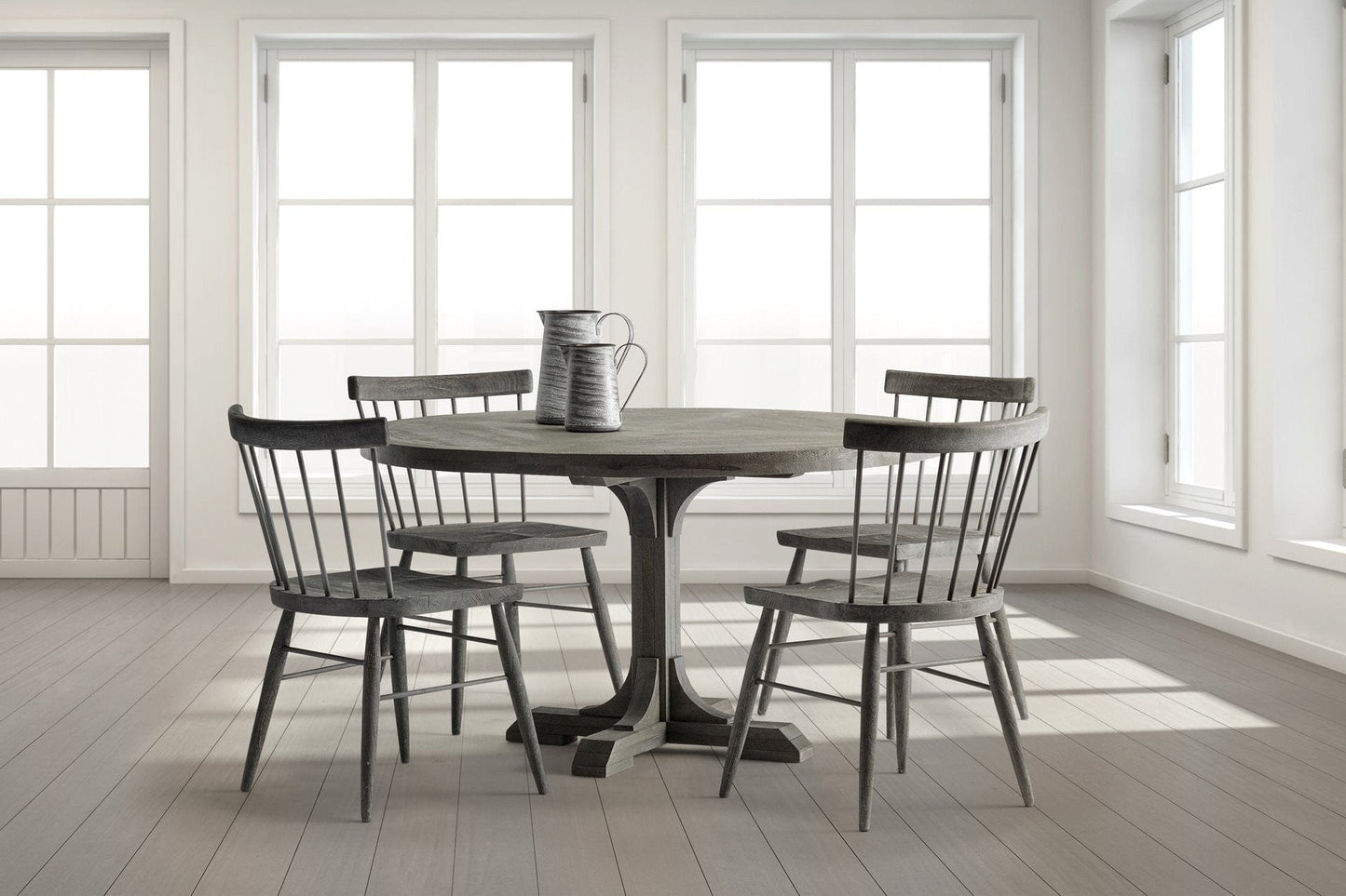 54" Brown Rounded Solid Wood Pedestal Base Dining Table - Homeroots - Flyclothing LLC