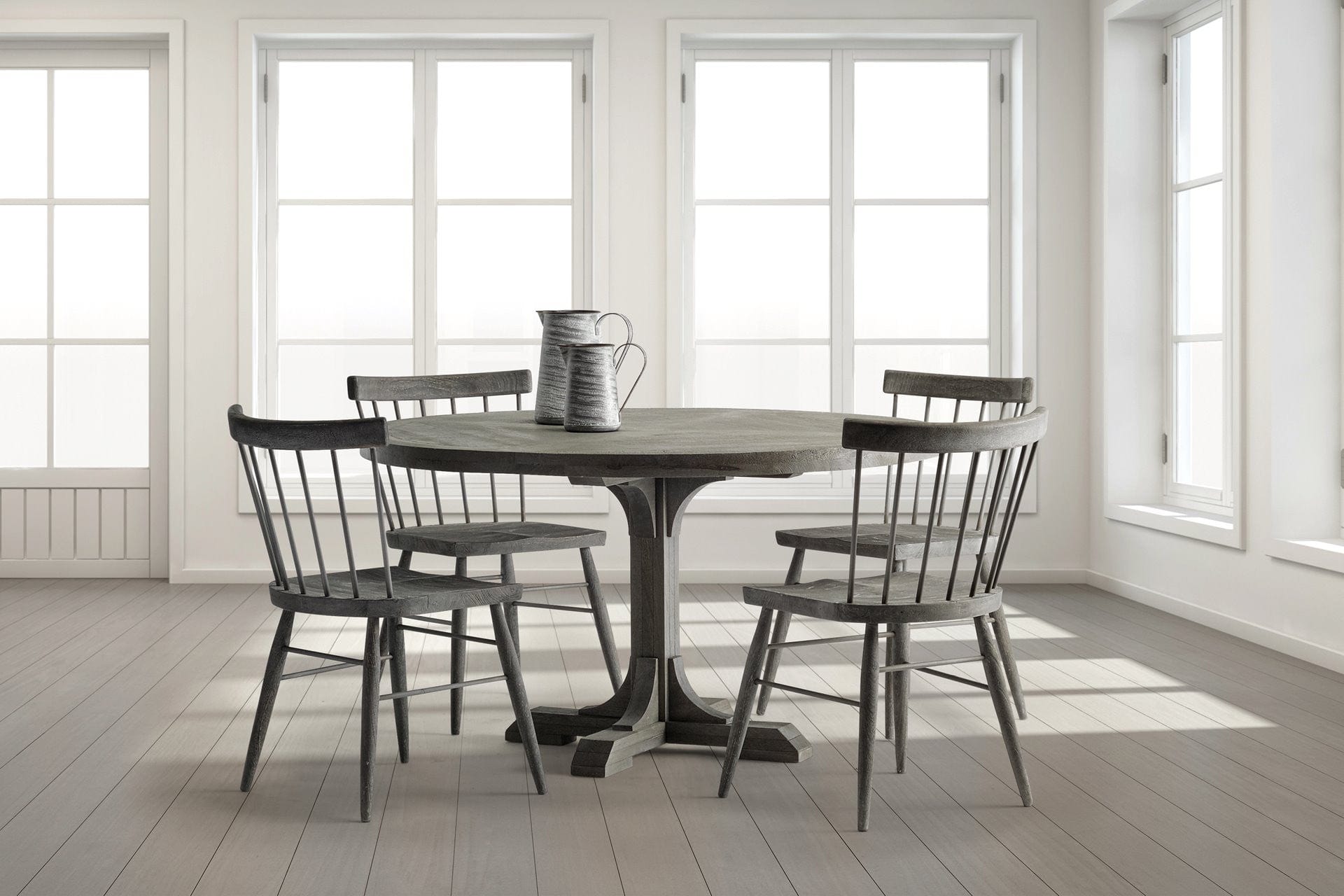 54" Brown Rounded Solid Wood Pedestal Base Dining Table - Homeroots - Flyclothing LLC