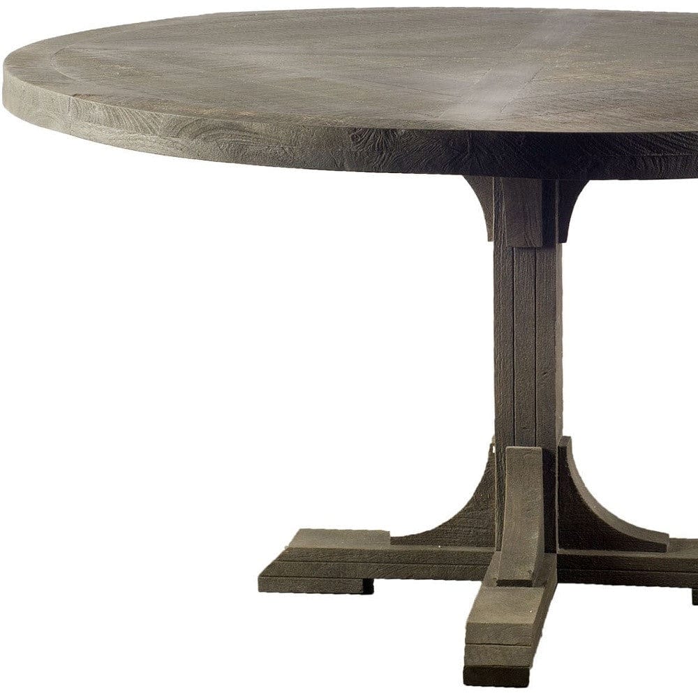 54" Brown Rounded Solid Wood Pedestal Base Dining Table - Homeroots - Flyclothing LLC