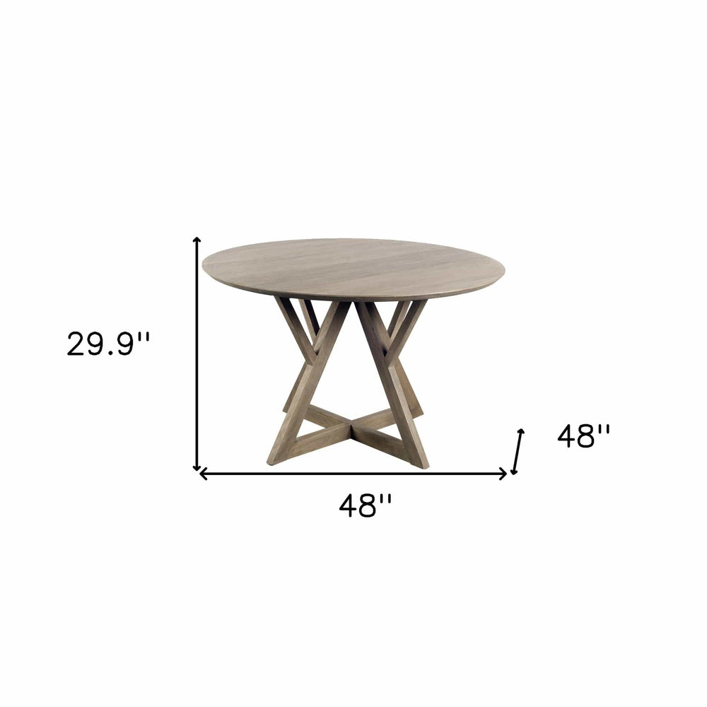 48" Brown Rounded Solid Wood Pedestal Base Dining Table - Homeroots - Flyclothing LLC