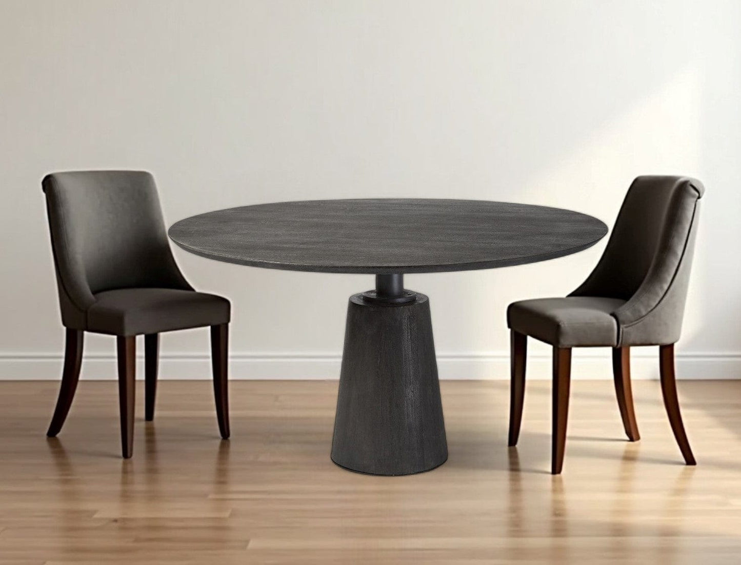 54" Brown Rounded Solid Wood And Metal Pedestal Base Dining Table - Homeroots - Flyclothing LLC