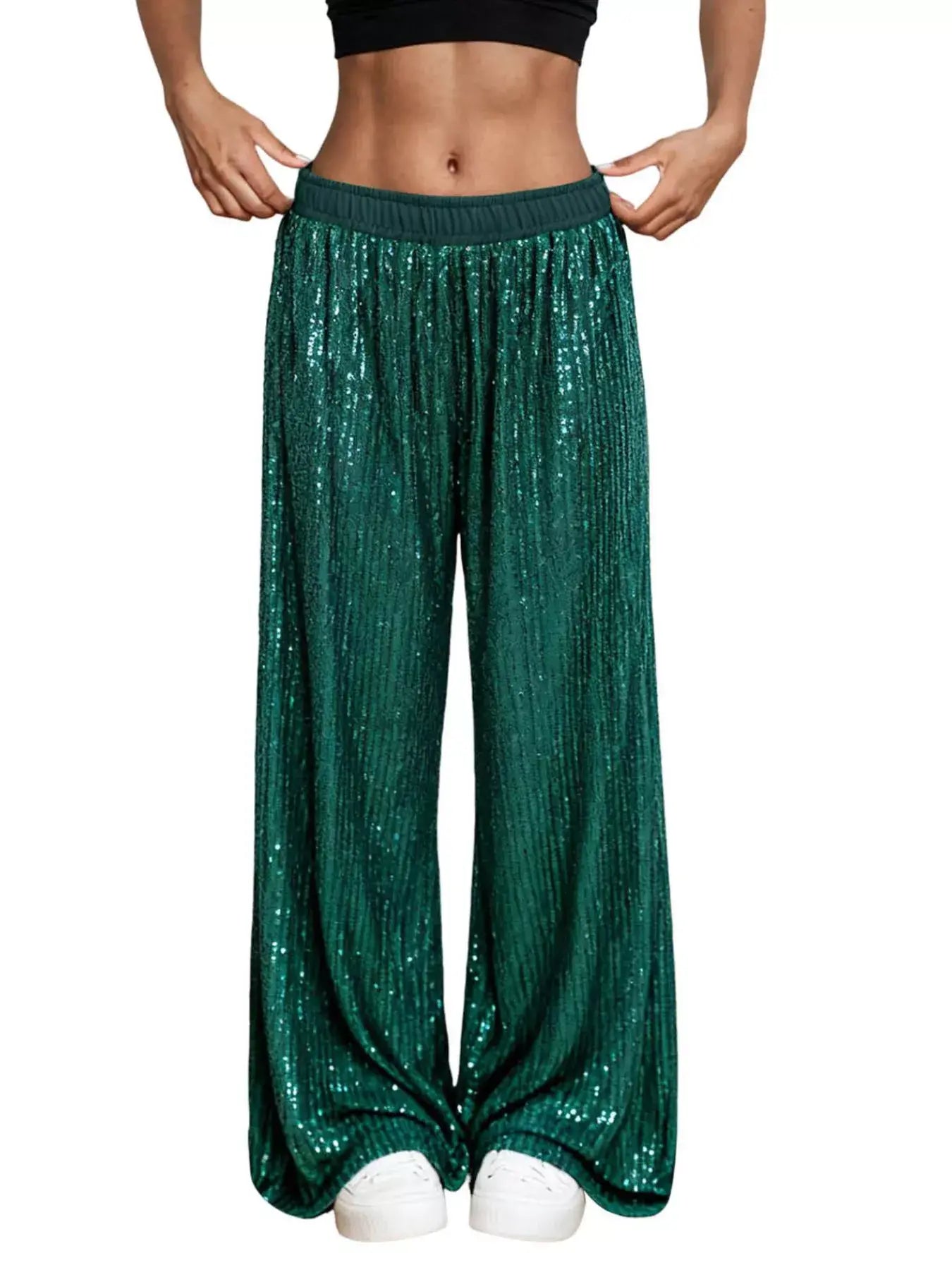 Sequin Wide-Leg Pants - Trendsi - Flyclothing LLC