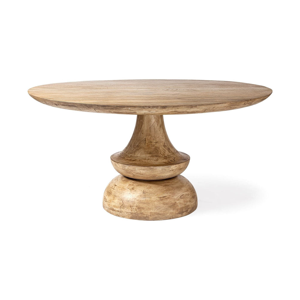 60" Natural Rounded Solid Wood Pedestal Base Dining Table - Homeroots - Flyclothing LLC