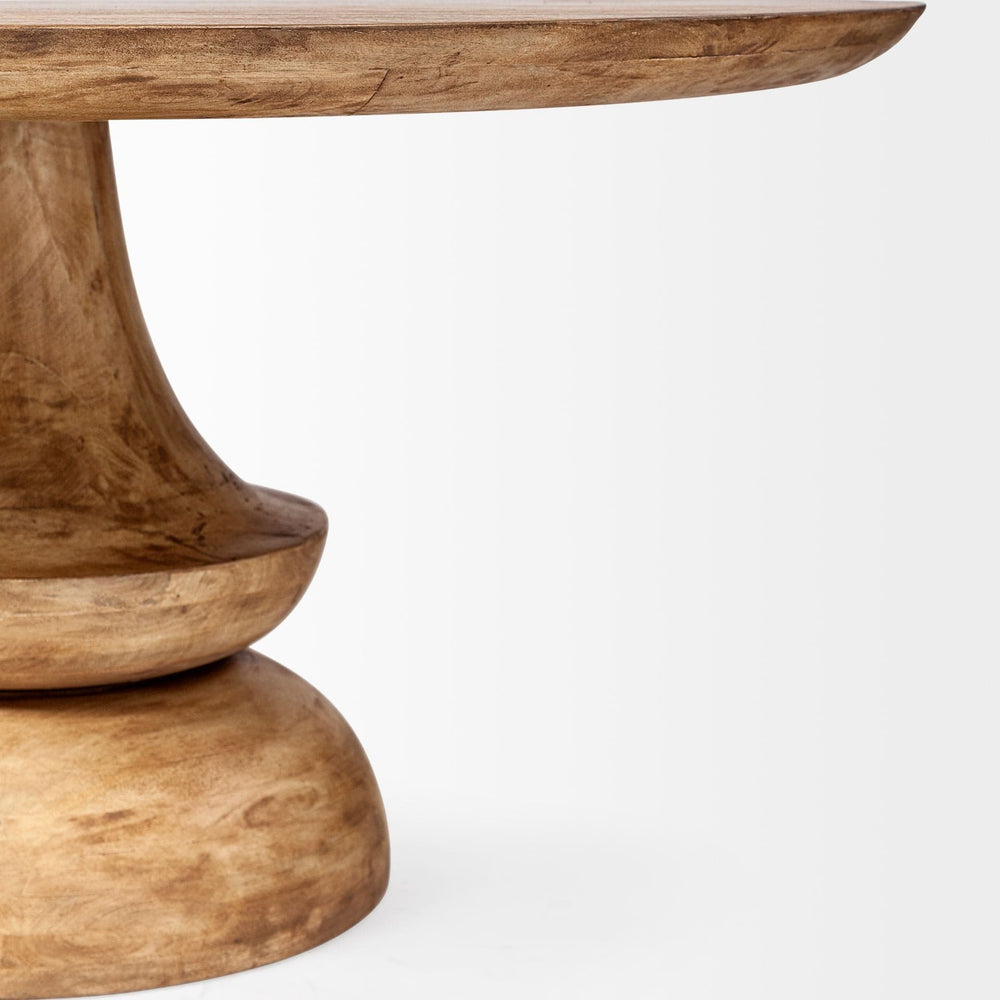 60" Natural Rounded Solid Wood Pedestal Base Dining Table - Homeroots - Flyclothing LLC