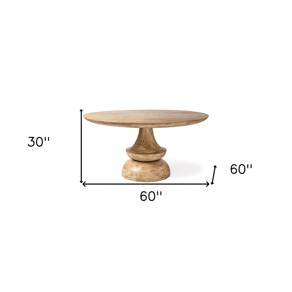 60" Natural Rounded Solid Wood Pedestal Base Dining Table - Homeroots - Flyclothing LLC