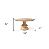 60" Natural Rounded Solid Wood Pedestal Base Dining Table - Homeroots - Flyclothing LLC