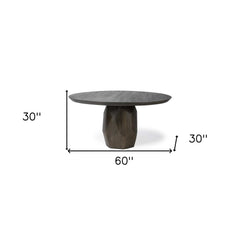 60" Brown Rounded Solid Wood Pedestal Base Dining Table - Homeroots