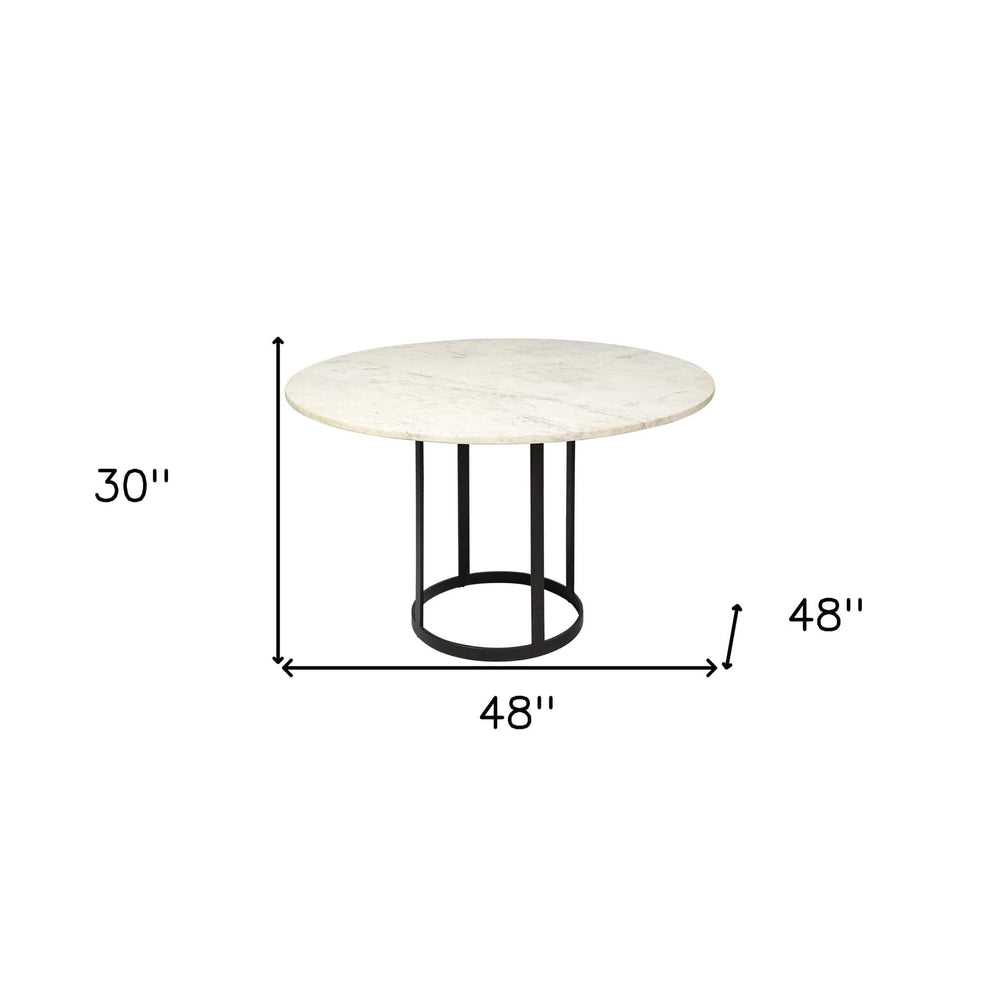 48" White And Black Rounded Marble And Metal Pedestal Base Dining Table - Homeroots - Flyclothing LLC