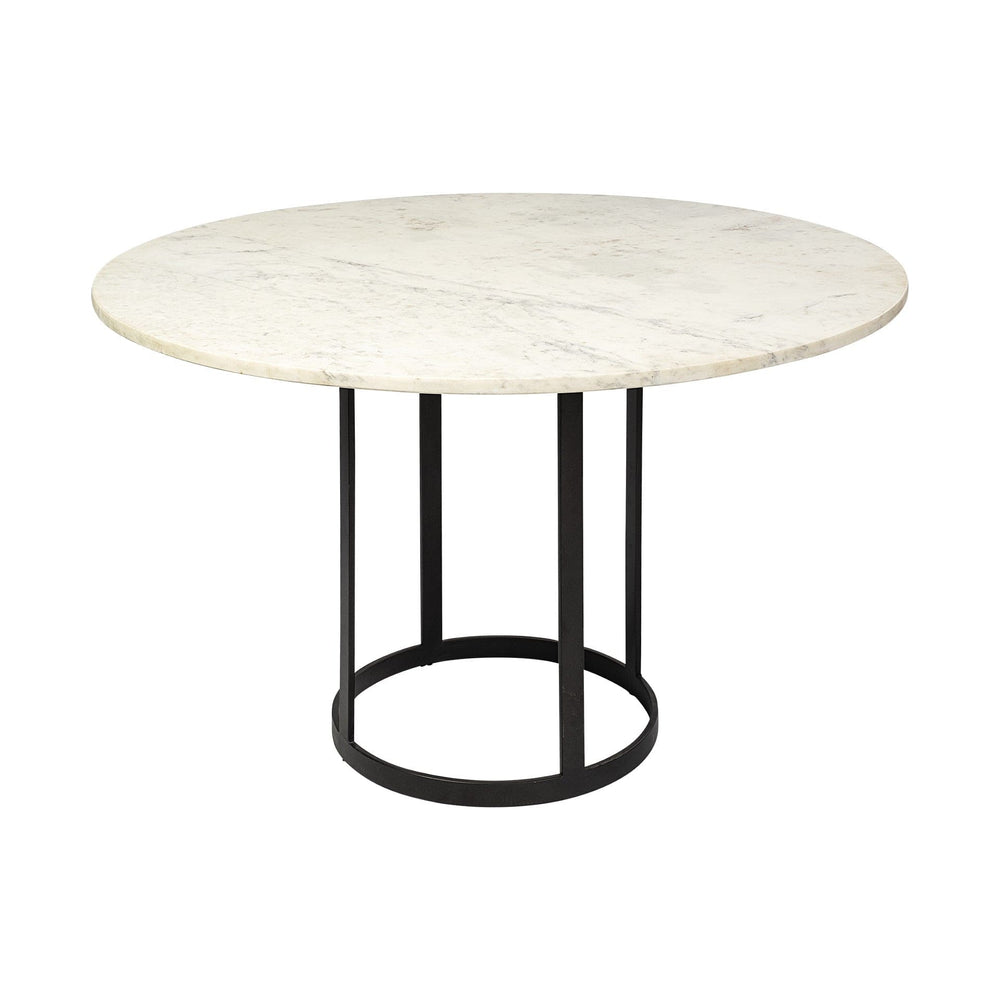 48" White And Black Rounded Marble And Metal Pedestal Base Dining Table - Homeroots - Flyclothing LLC