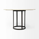 48" White And Black Rounded Marble And Metal Pedestal Base Dining Table - Homeroots