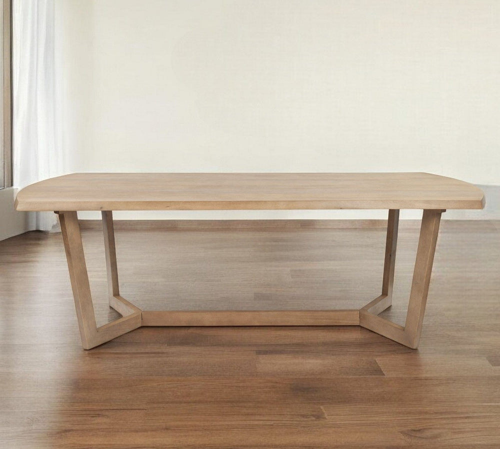 92" Natural And Brown Solid Wood Trestle Base Dining Table - Homeroots - Flyclothing LLC