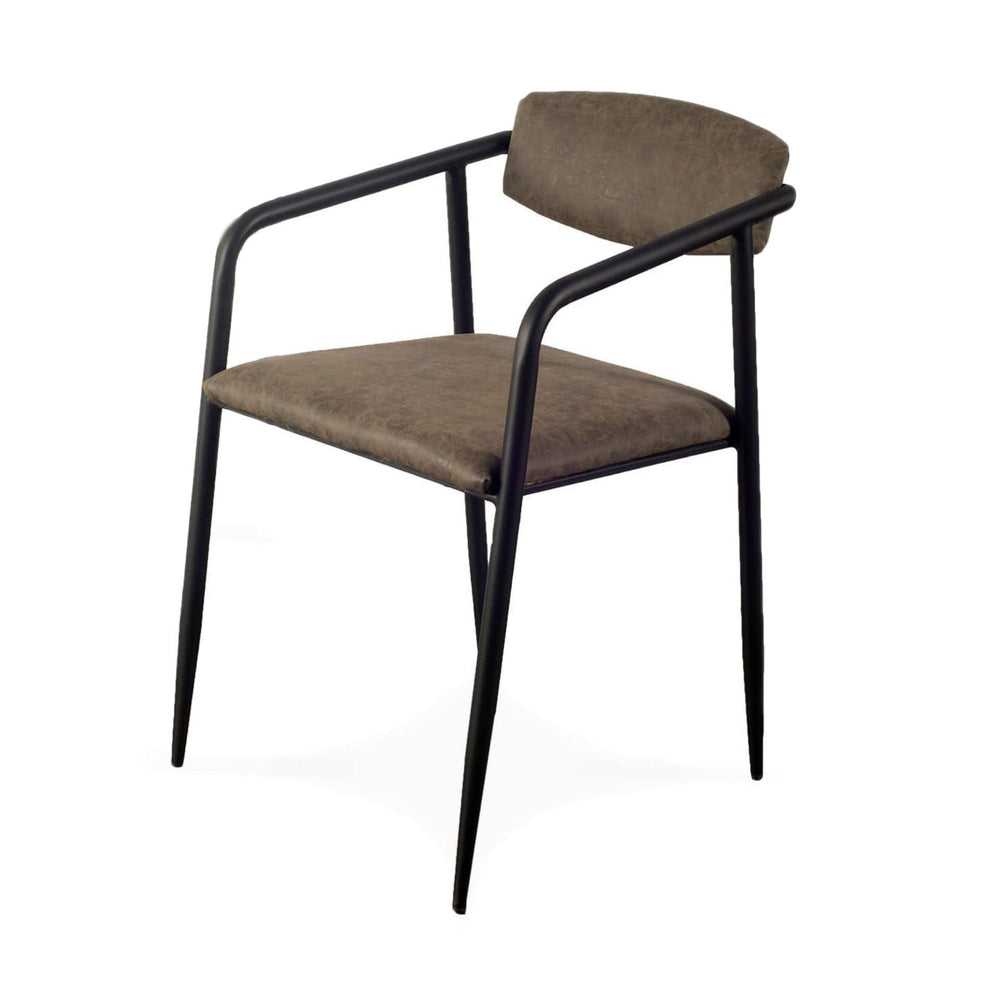 Set of Two Brown And Black Upholstered Faux Leather Open Back Dining Arm Chairs - Homeroots
