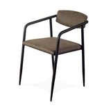 Set of Two Brown And Black Upholstered Faux Leather Open Back Dining Arm Chairs - Homeroots