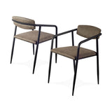 Set of Two Brown And Black Upholstered Faux Leather Open Back Dining Arm Chairs - Homeroots