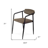 Set of Two Brown And Black Upholstered Faux Leather Open Back Dining Arm Chairs - Homeroots