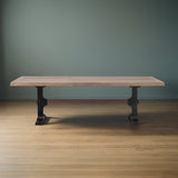 96" Natural And Black Solid Wood And Metal Trestle Base Dining Table - Homeroots