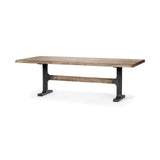 96" Natural And Black Solid Wood And Metal Trestle Base Dining Table - Homeroots