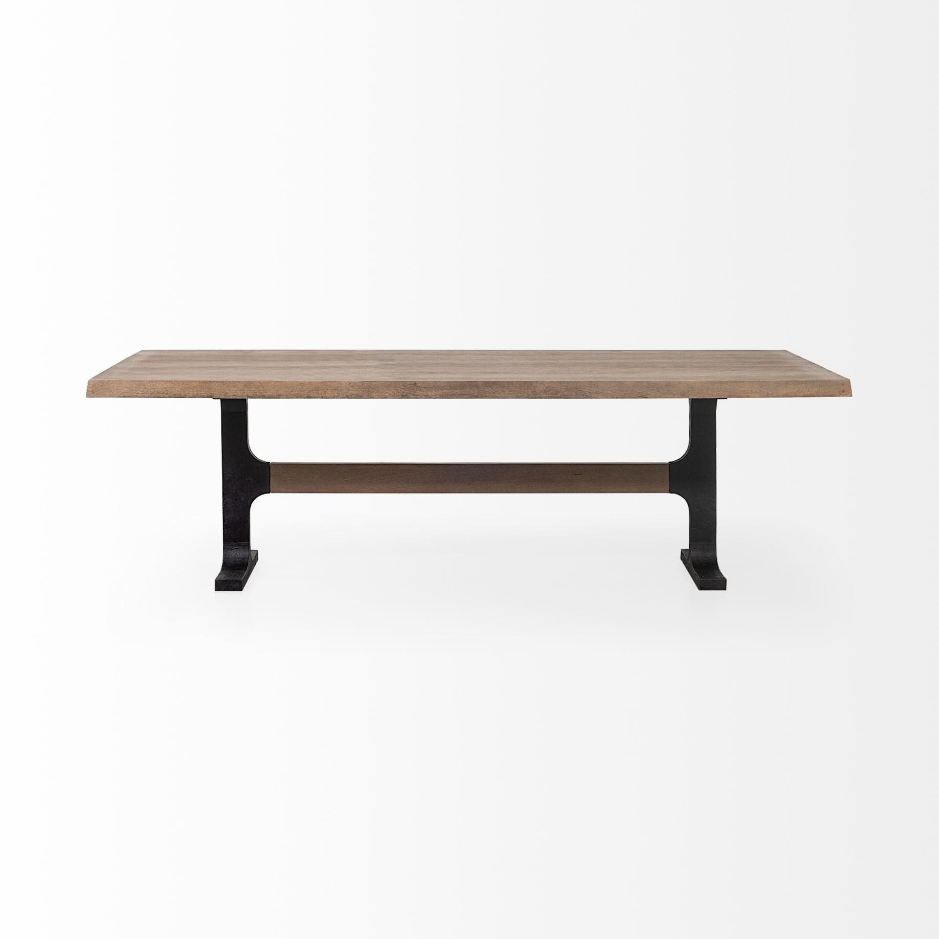 96" Natural And Black Solid Wood And Metal Trestle Base Dining Table - Homeroots - Flyclothing LLC