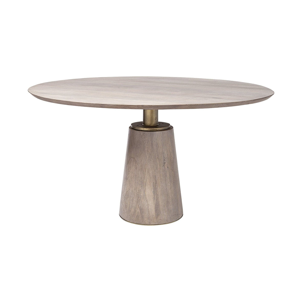54" Brown And Gold Rounded Solid Wood And Metal Pedestal Base Dining Table - Homeroots - Flyclothing LLC