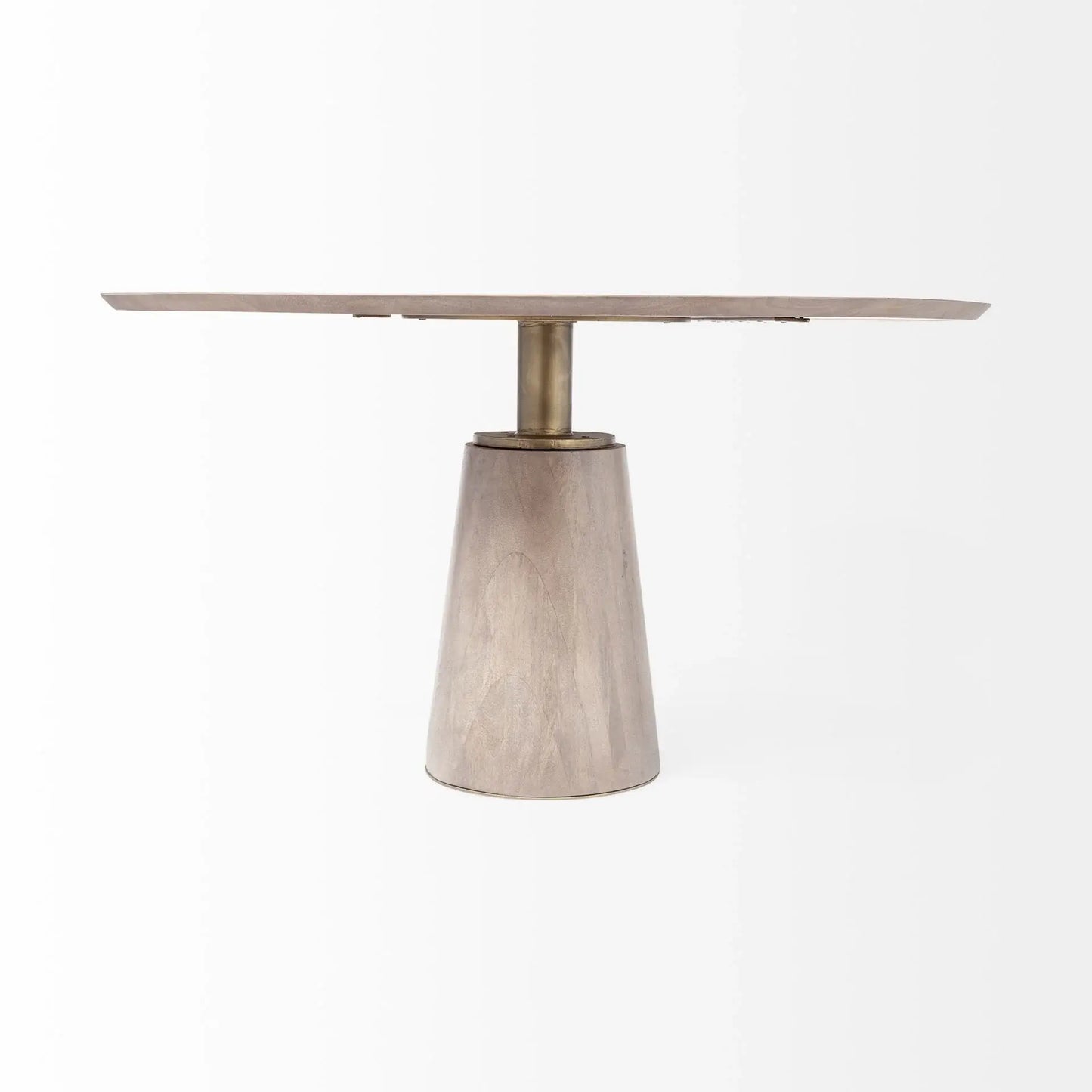 54" Brown And Gold Rounded Solid Wood And Metal Pedestal Base Dining Table - Homeroots - Flyclothing LLC