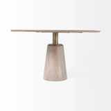 54" Brown And Gold Rounded Solid Wood And Metal Pedestal Base Dining Table - Homeroots - Flyclothing LLC