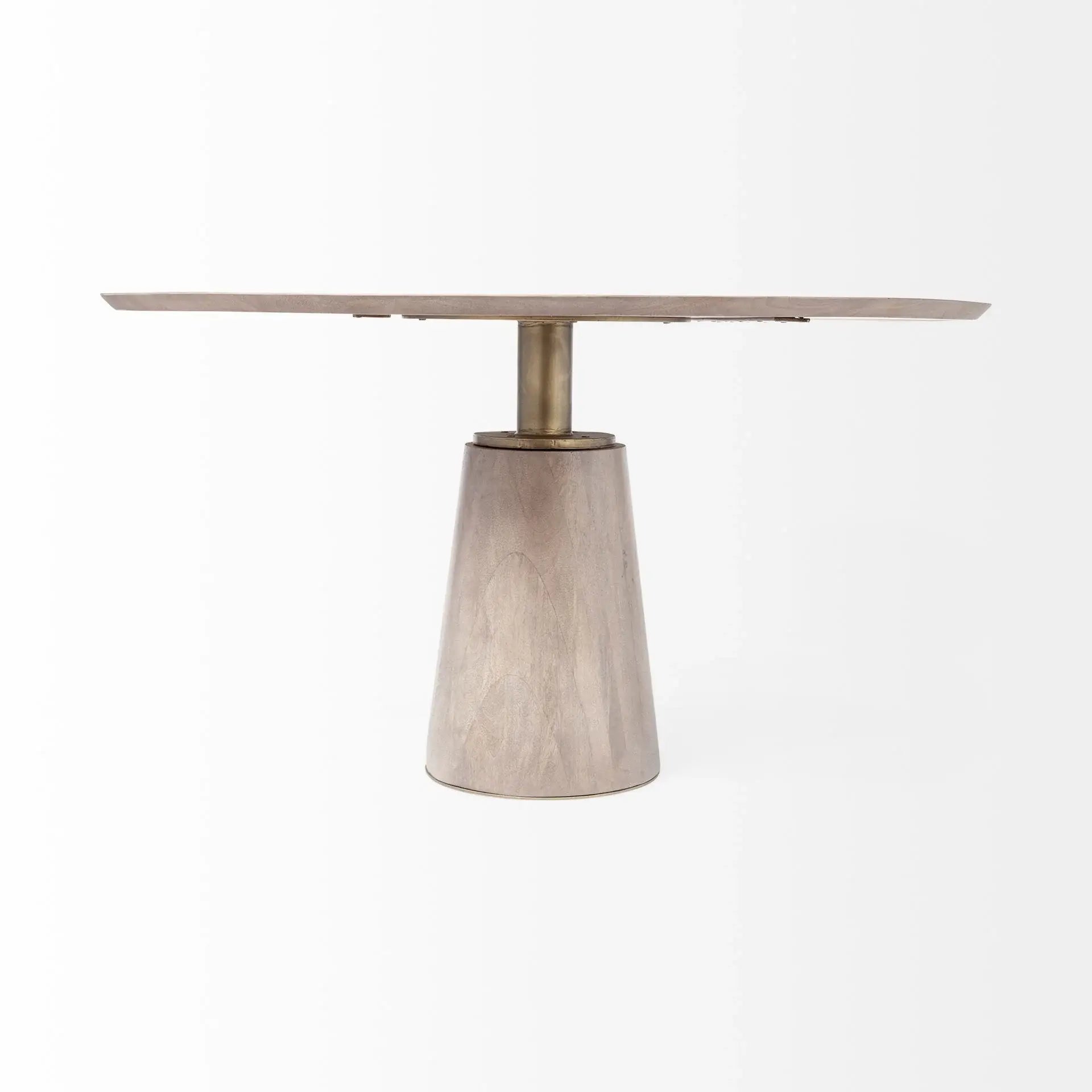 54" Brown And Gold Rounded Solid Wood And Metal Pedestal Base Dining Table - Homeroots - Flyclothing LLC