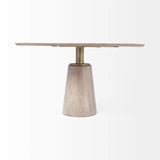 54" Brown And Gold Rounded Solid Wood And Metal Pedestal Base Dining Table - Homeroots
