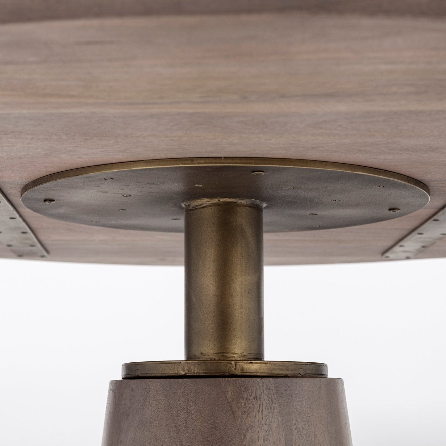 54" Brown And Gold Rounded Solid Wood And Metal Pedestal Base Dining Table - Homeroots - Flyclothing LLC