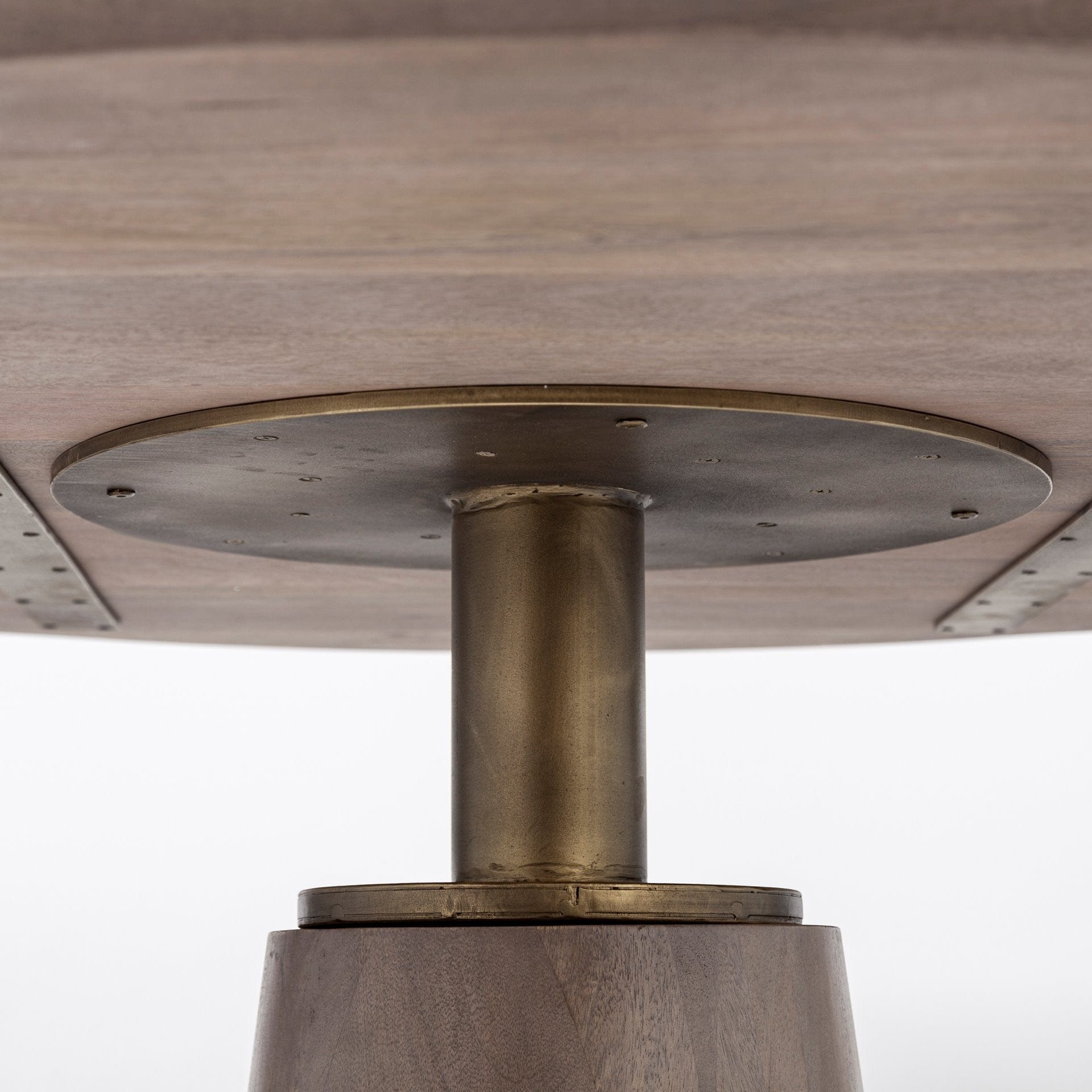 54" Brown And Gold Rounded Solid Wood And Metal Pedestal Base Dining Table - Homeroots - Flyclothing LLC