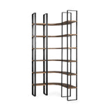 Curved Dark Brown Wood And Black Iron 6 Shelving Unit - Homeroots