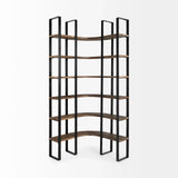 Curved Dark Brown Wood And Black Iron 6 Shelving Unit - Homeroots - Flyclothing LLC