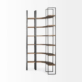 Curved Dark Brown Wood And Black Iron 6 Shelving Unit - Homeroots - Flyclothing LLC