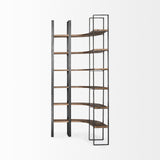 Curved Dark Brown Wood And Black Iron 6 Shelving Unit - Homeroots